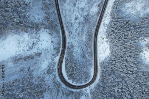 Winter landscape, road with bends © evgenii_v