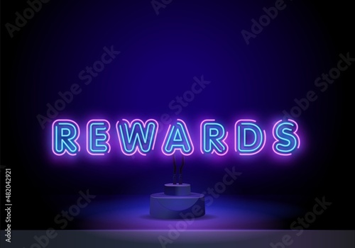 Reward Neon Sign Vector. Win super prize design template, modern trend design, night neon signboard, night bright advertising, light banner, light art. Vector illustration