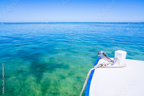 Beautiful view from a boat at the indian ocean on the mauritius island. High quality photo