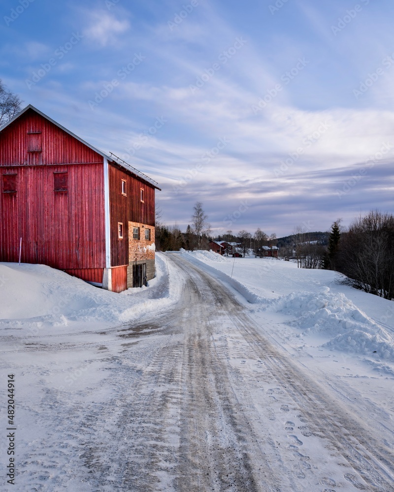 red barn in winter red barn in winter
