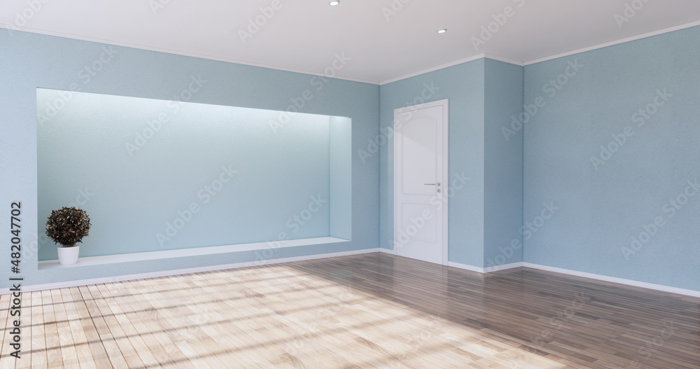 Fototapeta premium Cleaning room, Modern room empty mint wall on tiles floor. 3D rendering