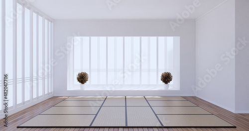 Cleaning room, Modern room empty white wall on tiles floor. 3D rendering