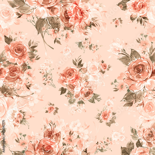 Fototapeta Naklejka Na Ścianę i Meble -   Abstract floral seamless pattern painted by paints vintage roses and wildflowers 