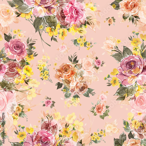 Wallpaper Mural  Abstract floral seamless pattern painted by paints vintage roses and wildflowers  Torontodigital.ca