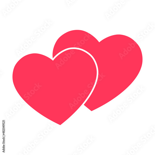 Hearts red icon. Two joined hearts. Flat love symbol. St. Valentine's Day sign. Vector isolated on white background
