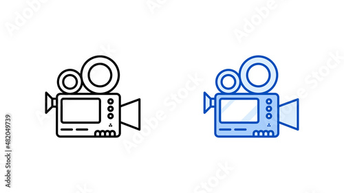 Modern video recording machine icon set. Modern simple video camera. Linear and colored icon ready template. Download simple linear technology device vector. white background.