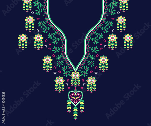 Geometric Ethnic oriental pattern traditional.Floral necklace embroidery design for fashion women. background, wallpaper, clothing, and wrapping