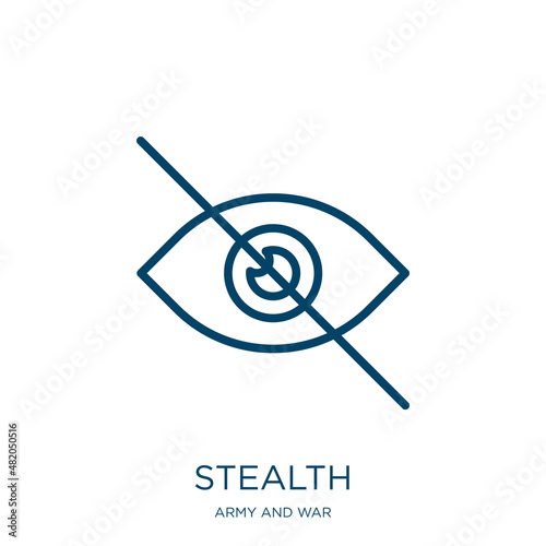 stealth icon from army and war collection. Thin linear stealth, military, war outline icon isolated on white background. Line vector stealth sign, symbol for web and mobile