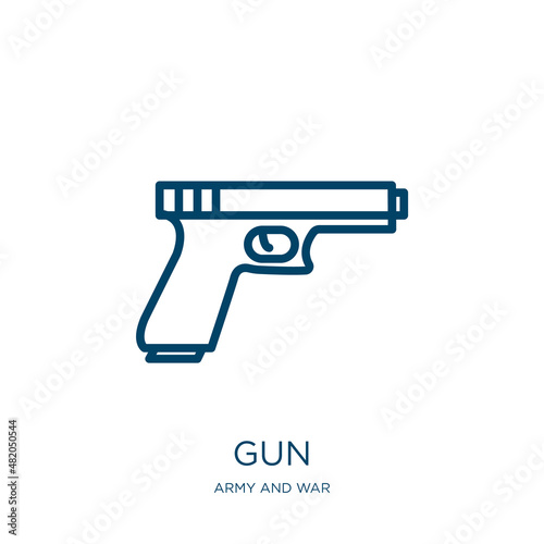 gun icon from army and war collection. Thin linear gun, equipment, aim outline icon isolated on white background. Line vector gun sign, symbol for web and mobile