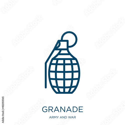 granade icon from army and war collection. Thin linear granade, explosive, military outline icon isolated on white background. Line vector granade sign, symbol for web and mobile photo
