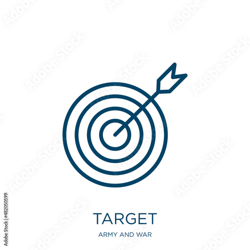 target icon from army and war collection. Thin linear target, success, business outline icon isolated on white background. Line vector target sign, symbol for web and mobile