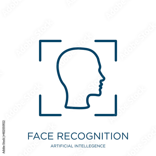 face recognition icon from artificial intellegence and future technology collection. Thin linear face recognition, recognition, id outline icon isolated on white background. Line vector face