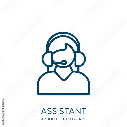 assistant icon from artificial intellegence and future technology collection. Thin linear assistant, support, assistance outline icon isolated on white background. Line vector assistant sign, symbol