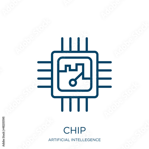 chip icon from artificial intellegence and future technology collection. Thin linear chip, network, computer outline icon isolated on white background. Line vector chip sign, symbol for web and mobile