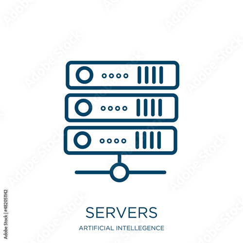 servers icon from artificial intellegence and future technology collection. Thin linear servers, server, data outline icon isolated on white background. Line vector servers sign, symbol for web and