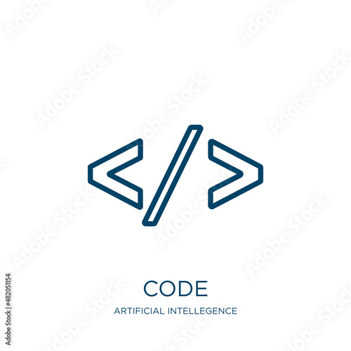 code icon from artificial intellegence and future technology collection. Thin linear code, phone, app outline icon isolated on white background. Line vector code sign, symbol for web and mobile