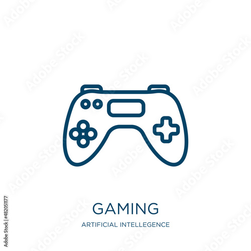 gaming icon from artificial intellegence and future technology collection. Thin linear gaming, game, activity outline icon isolated on white background. Line vector gaming sign, symbol for web and