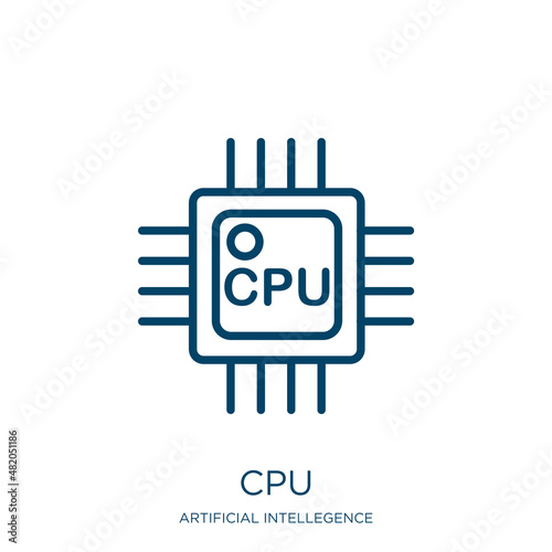cpu icon from artificial intellegence and future technology collection. Thin linear cpu, computer, data outline icon isolated on white background. Line vector cpu sign, symbol for web and mobile