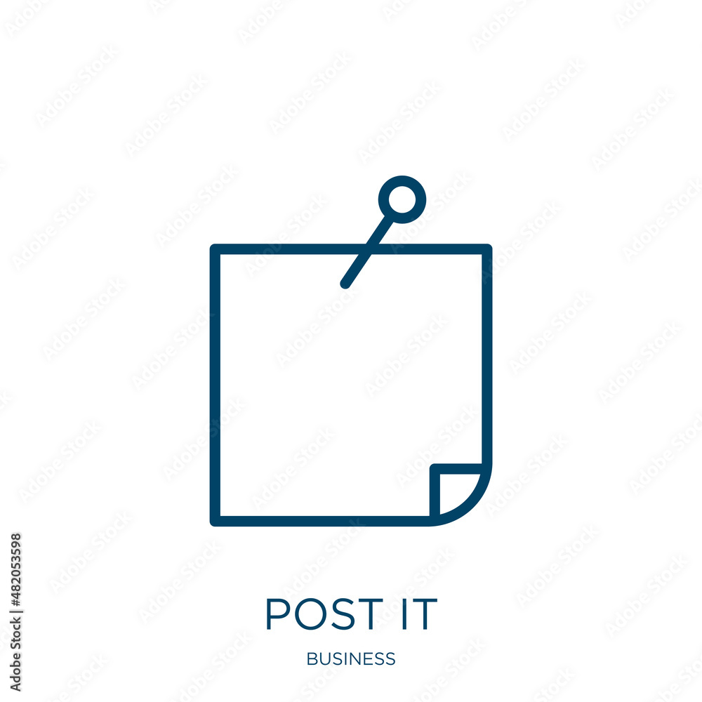 Vecteur Stock post it icon from business collection. Thin linear post it,  post, communication outline icon isolated on white background. Line vector post  it sign, symbol for web and mobile | Adobe