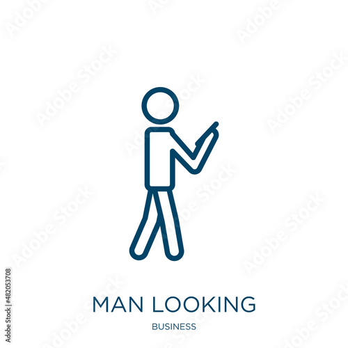 man looking icon from business collection. Thin linear man looking, person, looking outline icon isolated on white background. Line vector man looking sign, symbol for web and mobile