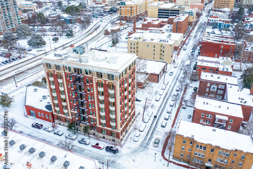 Aerial View of Norfolk snow in the Freemason District