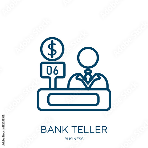 bank teller icon from business collection. Thin linear bank teller, bank, teller outline icon isolated on white background. Line vector bank teller sign, symbol for web and mobile