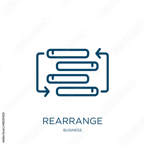 rearrange icon from business collection. Thin linear rearrange, shift, arrow outline icon isolated on white background. Line vector rearrange sign, symbol for web and mobile photo