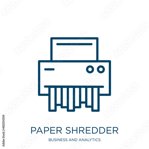 paper shredder icon from business and analytics collection. Thin linear paper shredder, shredder, document outline icon isolated on white background. Line vector paper shredder sign, symbol for web