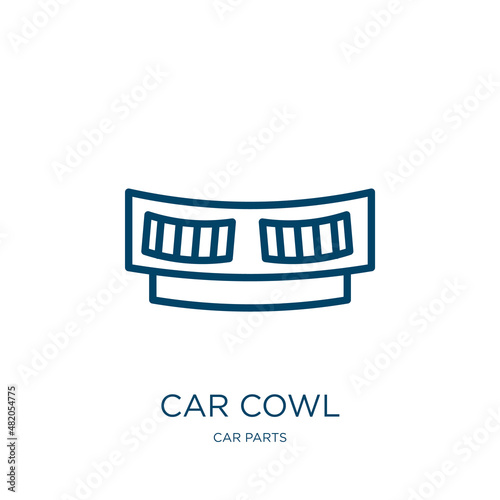 car cowl icon from car parts collection. Thin linear car cowl, auto, automotive outline icon isolated on white background. Line vector car cowl sign, symbol for web and mobile