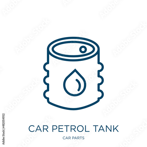 car petrol tank icon from car parts collection. Thin linear car petrol tank, fuel, petrol outline icon isolated on white background. Line vector car petrol tank sign, symbol for web and mobile