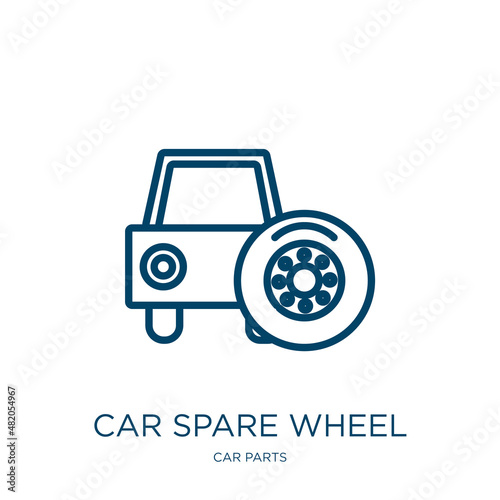 car spare wheel icon from car parts collection. Thin linear car spare wheel, auto, car outline icon isolated on white background. Line vector car spare wheel sign, symbol for web and mobile