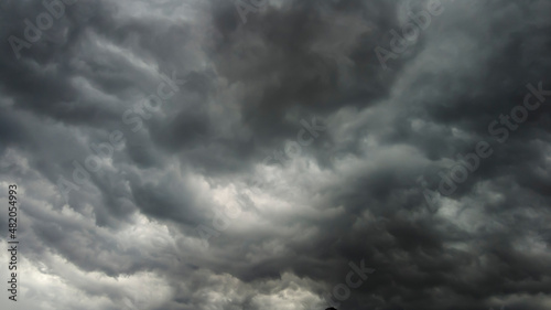 Sky and black cloud. Dark grey storm clouds. Dramatic sky. lighting in dark stormy cloudy. B Horrible weather, in Brazil