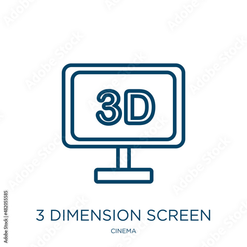 3 dimension screen icon from cinema collection. Thin linear 3 dimension screen, screen, dimension outline icon isolated on white background. Line vector 3 dimension screen sign, symbol for web and