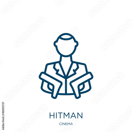hitman icon from cinema collection. Thin linear hitman, gun, weapon outline icon isolated on white background. Line vector hitman sign, symbol for web and mobile