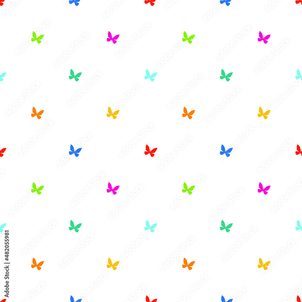 Bright multicolored butterflies on a white background. Seamless background is perfect for fabric, wallpaper, paper, textiles.