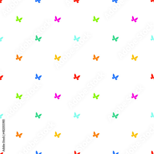 Bright multicolored butterflies on a white background. Seamless background is perfect for fabric, wallpaper, paper, textiles.