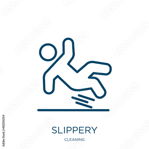 slippery icon from cleaning collection. Thin linear slippery, danger, accident outline icon isolated on white background. Line vector slippery sign, symbol for web and mobile