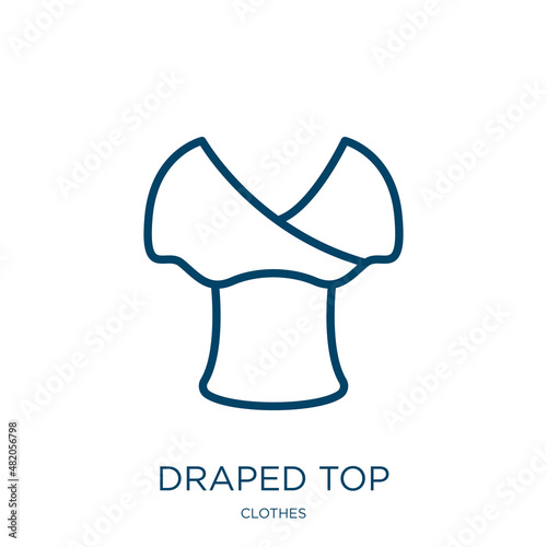 draped top icon from clothes collection. Thin linear draped top, top, decoration outline icon isolated on white background. Line vector draped top sign, symbol for web and mobile