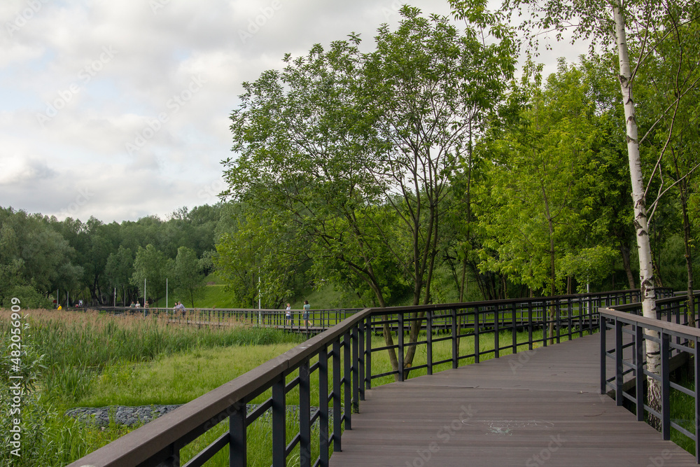 Park on the outskirts of Moscow in the Kapotnya district. Public space for local residents to relax