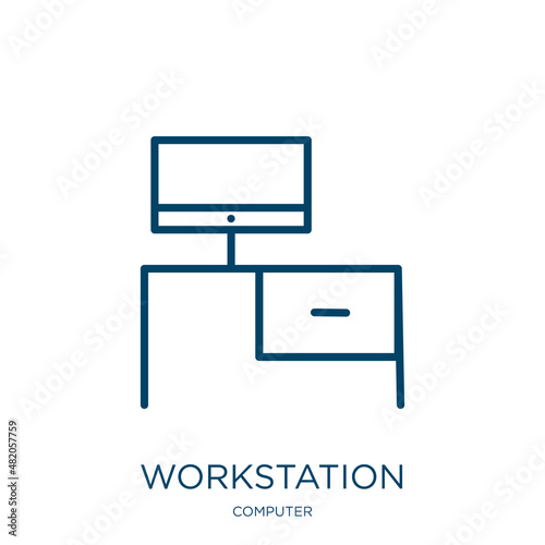 workstation icon from computer collection. Thin linear workstation, business, office outline icon isolated on white background. Line vector workstation sign, symbol for web and mobile