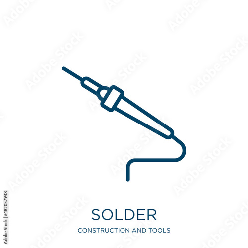 solder icon from construction and tools collection. Thin linear solder, iron, electric outline icon isolated on white background. Line vector solder sign, symbol for web and mobile