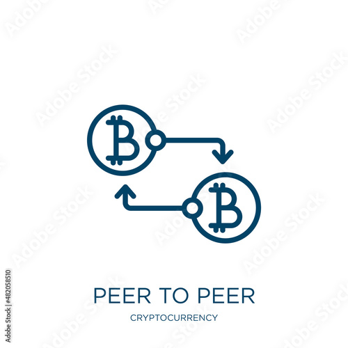 peer to peer icon from cryptocurrency collection. Thin linear peer to peer, peer, communication outline icon isolated on white background. Line vector peer to peer sign, symbol for web and mobile