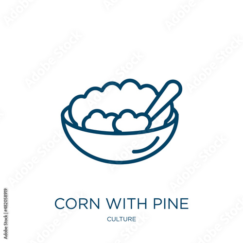 corn with pine icon from culture collection. Thin linear corn with pine, pine, corn outline icon isolated on white background. Line vector corn with pine sign, symbol for web and mobile