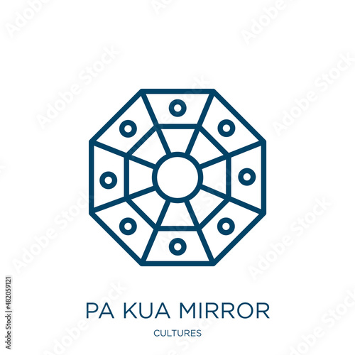 pa kua mirror icon from cultures collection. Thin linear pa kua mirror, bagua, chinese outline icon isolated on white background. Line vector pa kua mirror sign, symbol for web and mobile