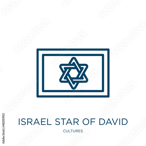 israel star of david icon from cultures collection. Thin linear israel star of david, jewish, david outline icon isolated on white background. Line vector israel star of david sign, symbol for web and