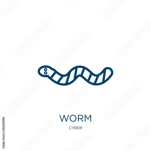 worm icon from cyber collection. Thin linear worm, insect, animal outline icon isolated on white background. Line vector worm sign, symbol for web and mobile