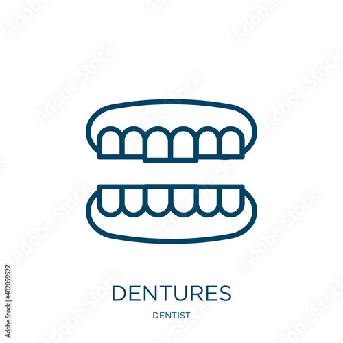 dentures icon from dentist collection. Thin linear dentures, implant, mouth outline icon isolated on white background. Line vector dentures sign, symbol for web and mobile