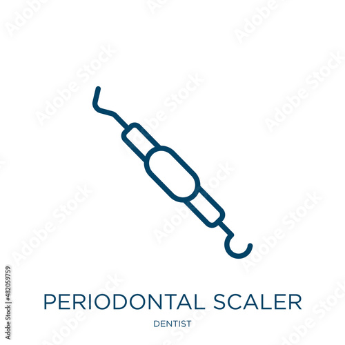 periodontal scaler icon from dentist collection. Thin linear periodontal scaler, medical, dental outline icon isolated on white background. Line vector periodontal scaler sign, symbol for web and