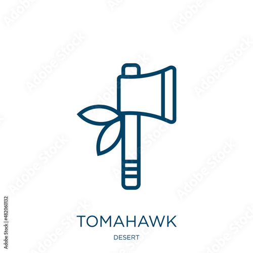 tomahawk icon from desert collection. Thin linear tomahawk, cartoon, axe outline icon isolated on white background. Line vector tomahawk sign, symbol for web and mobile
