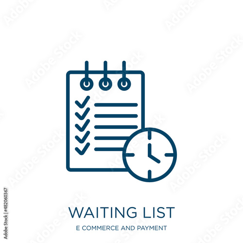 waiting list icon from e commerce and payment collection. Thin linear waiting list, queue, tick outline icon isolated on white background. Line vector waiting list sign, symbol for web and mobile